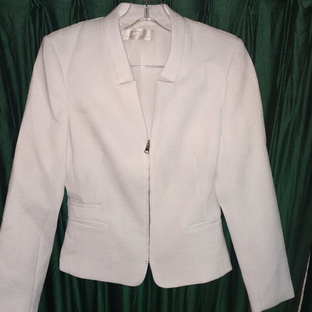 Zara Trafaluc White Zip Up Jacket sz 28/10